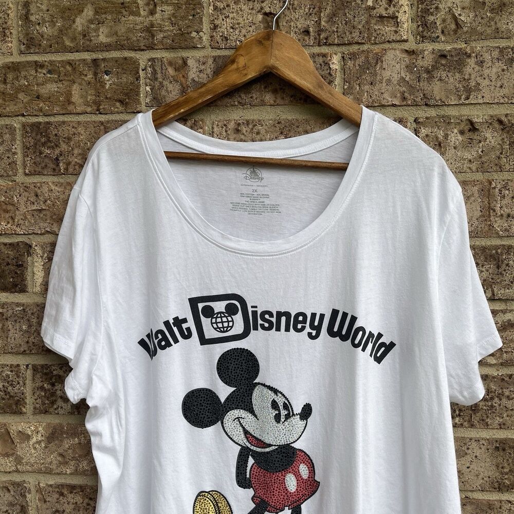 Disney Parks Womens Walt Disney World Mickey Mouse Rhinestone Fashion Tee 2X - Picture 4 of 8